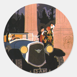 Oude luxe reis, elegante cabriolet ronde sticker