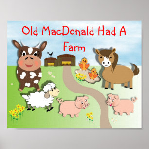 Oude MacDonald Had Een Boerderij Schattige Kindere Poster