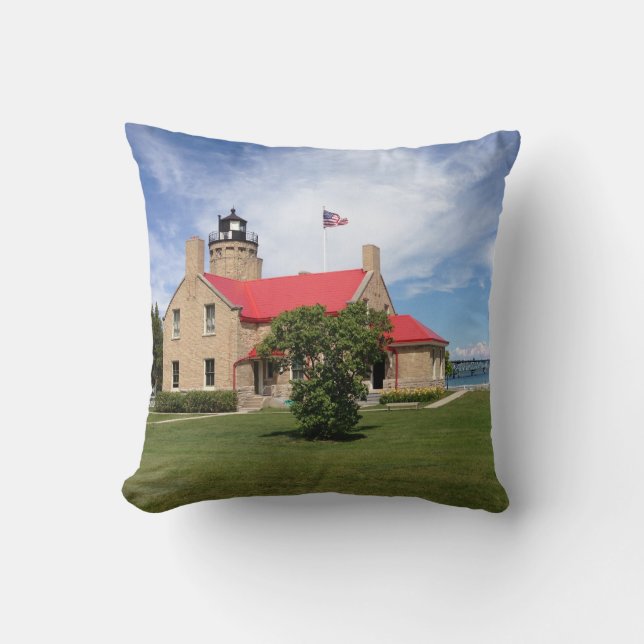 Oude Mackinac Point Lighthouse-brug Kussen (Voorkant)
