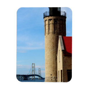 Oude Mackinac Point Vuurtoren en Mackinac Bridge Magneet