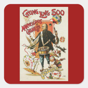 Oude magische poster, goochelaar Chung Ling Soo Vierkante Sticker