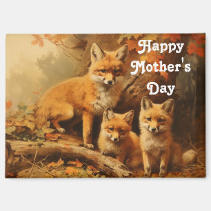Oude magneet voor Moederdag met vosjesfamilie
