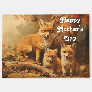 Oude magneet voor Moederdag met vosjesfamilie