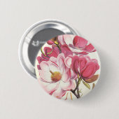 Oude Magnolia Boom Bloesem, Roze Tuin Bloemen Ronde Button 5,7 Cm (Voorkant /achterkant)