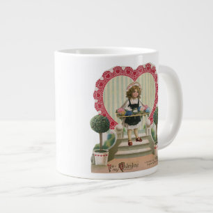 Oude malse Valentijnsdag, Meisje met Bloemen Grote Koffiekop