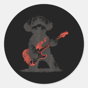Oude Maltipoo Rock Gitaar spelende Grappige Hond Ronde Sticker