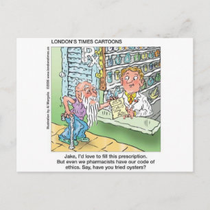 Oude Man en apotheker grappige offbeat Cartoon cad Briefkaart