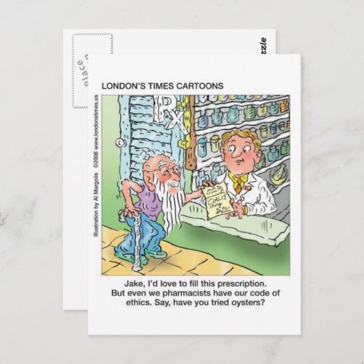 Oude Man en apotheker grappige offbeat Cartoon cad Briefkaart (Voorkant / Achterkant)