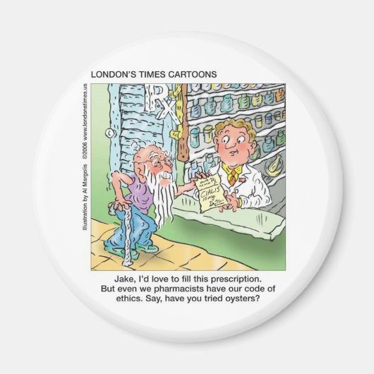 Oude Man en apotheker grappige offbeat Cartoon cad Magneet (Voorkant)