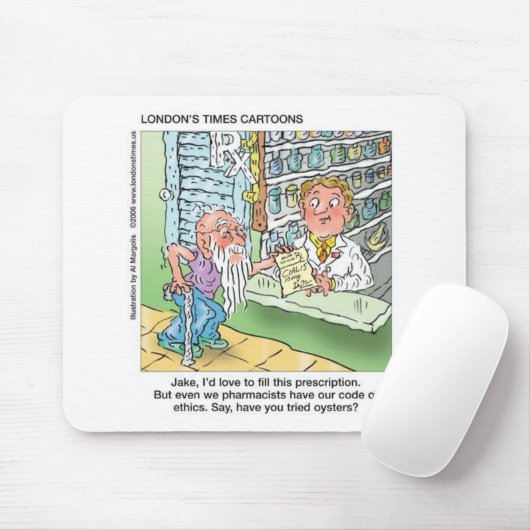 Oude Man en apotheker grappige offbeat Cartoon cad Muismat (Met muis)