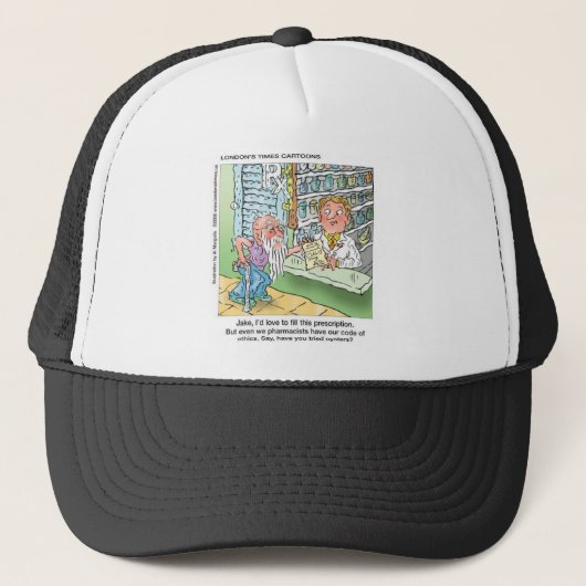 Oude Man en apotheker grappige offbeat Cartoon cad Trucker Pet (Voorkant)