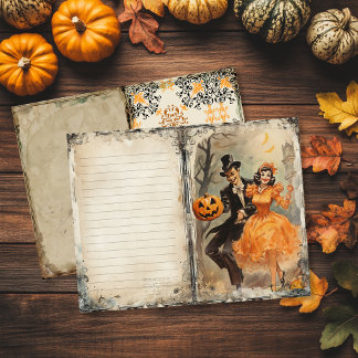 Oude man en vrouw Halloween Junk Journal Pagina