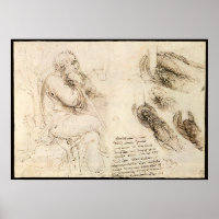 Oude man en waterschets door Leonardo da Vinci