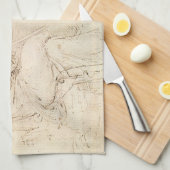 Oude man en waterschets van Leonardo da Vinci Theedoek (Quarter Fold)