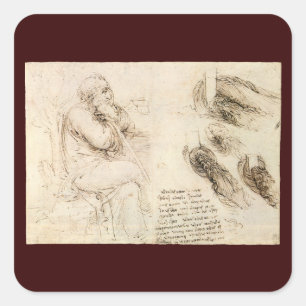 Oude man en waterschets van Leonardo da Vinci Vierkante Sticker