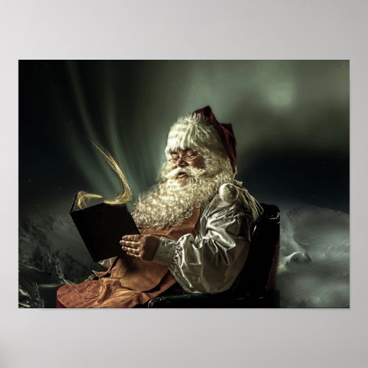 Oude Man kerstman die zijn lijst leest Poster (Voorkant)