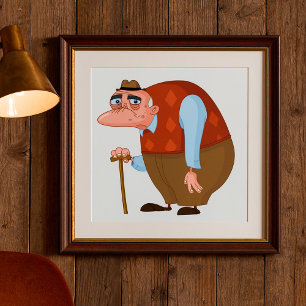 Oude man met een wandelstok poster