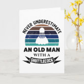 Oude man met shuttle badminton cadeau vaders kaart (Gele Bloem)