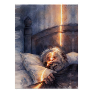 Oude Man Slaaploze Nacht Lichtstraal Door Het Raam Perfect Poster