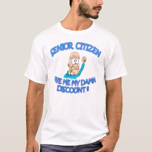 Oude man van de hoge burger zegt: "Geef me mijn ko T-shirt