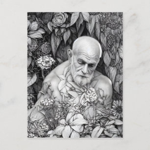 Oude man van planten en bloemen Digitale kunst Briefkaart