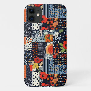 Oude marine-koraal bloemige patchwork quilt iPhone 11 hoesje