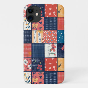Oude marineblauwe koraal bloemige patchwork quilt iPhone 11 hoesje
