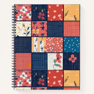 Oude marineblauwe koraal bloemige patchwork quilt notitieboek