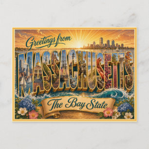 Oude Massachusetts Groet Vanansichtkaart Briefkaart