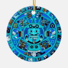 Oude Maya Azteekse symbool in blauw Keramisch Ornament