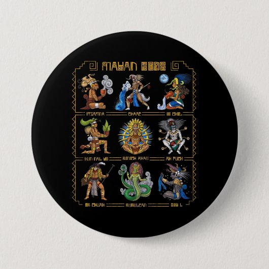 Oude Mayan Gods Ronde Button 7,6 Cm (Voorkant)