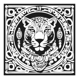 Oude Mayastijl Jaguar Krijger Stam Masker Kunst Foto Afdruk