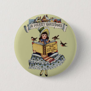 Oude Meisje en Kerstman Boek Ronde Button 5,7 Cm