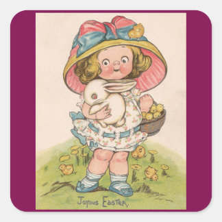 Oude Meisje Met Konijn Pasen Sticker