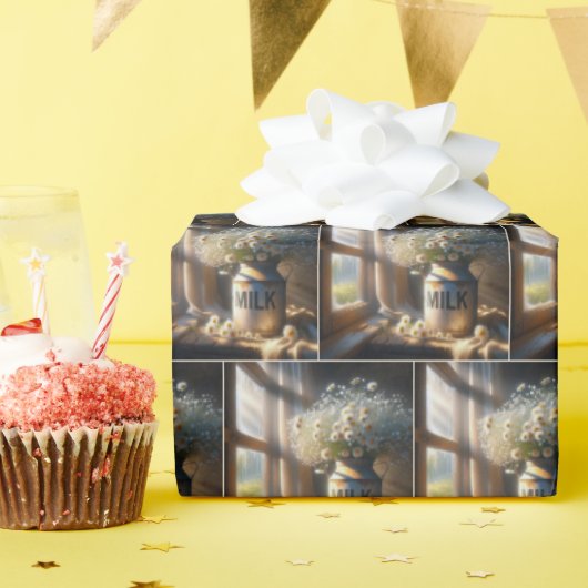 Oude Melkblikje met Daisy Boeket Cadeaupapier (Verjaardagsfeest)