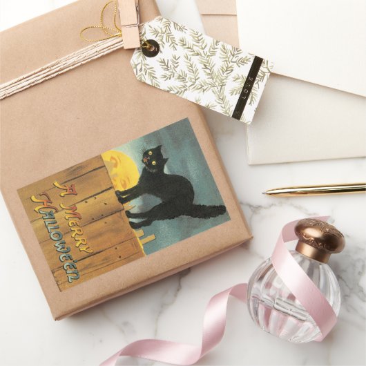 Oude Merry Halloween Kat van Ellen Clapsaddle Rechthoekige Sticker (Geschenken)