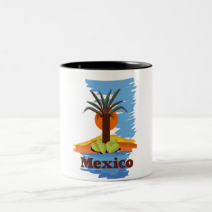 Oude Mexicaanse Palm cartoon Tweekleurige Koffiemok