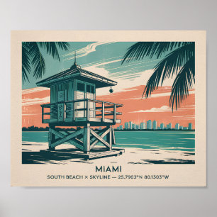 Oude Miami Florida South Beach Silhouette Reis Poster