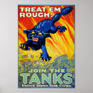 Oude militaire oorlogwerving met een wilde kat poster