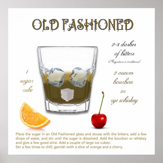 Oude mode- Cocktail Recipe Poster (Voorkant)