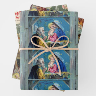 Oude Mode Kerst Briefkaarten Geboorte Engelen 3 Inpakpapier Vel