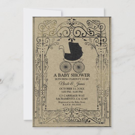 Oude Mode Vintage Koets Deco Baby Shower Kaart (Voorkant)
