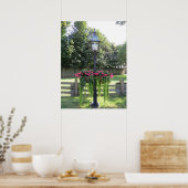 Oude modelamppost met hangende bloemen poster (Keuken)