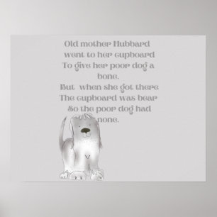 Oude Moeder Hubbard-cartoonpret in grijstinten  Poster