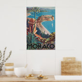 Oude Monacoreisposter Franse Riviera Poster (Keuken)
