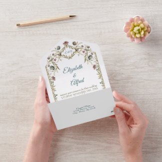 Oude Monogram Bloemrank All In One Uitnodiging