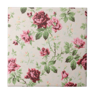 Oude mooie rode en roze rozen bloempatroon tegeltje