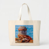 Oude Mooring Bollard Grote Canvas tas (Voorkant)