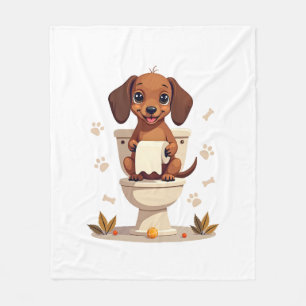 Oude Mopshond op Toilet Cartoon Badkamer  Fleece Deken
