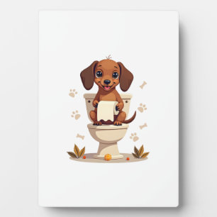 Oude Mopshond op Toilet Cartoon Badkamer Fotoplaat